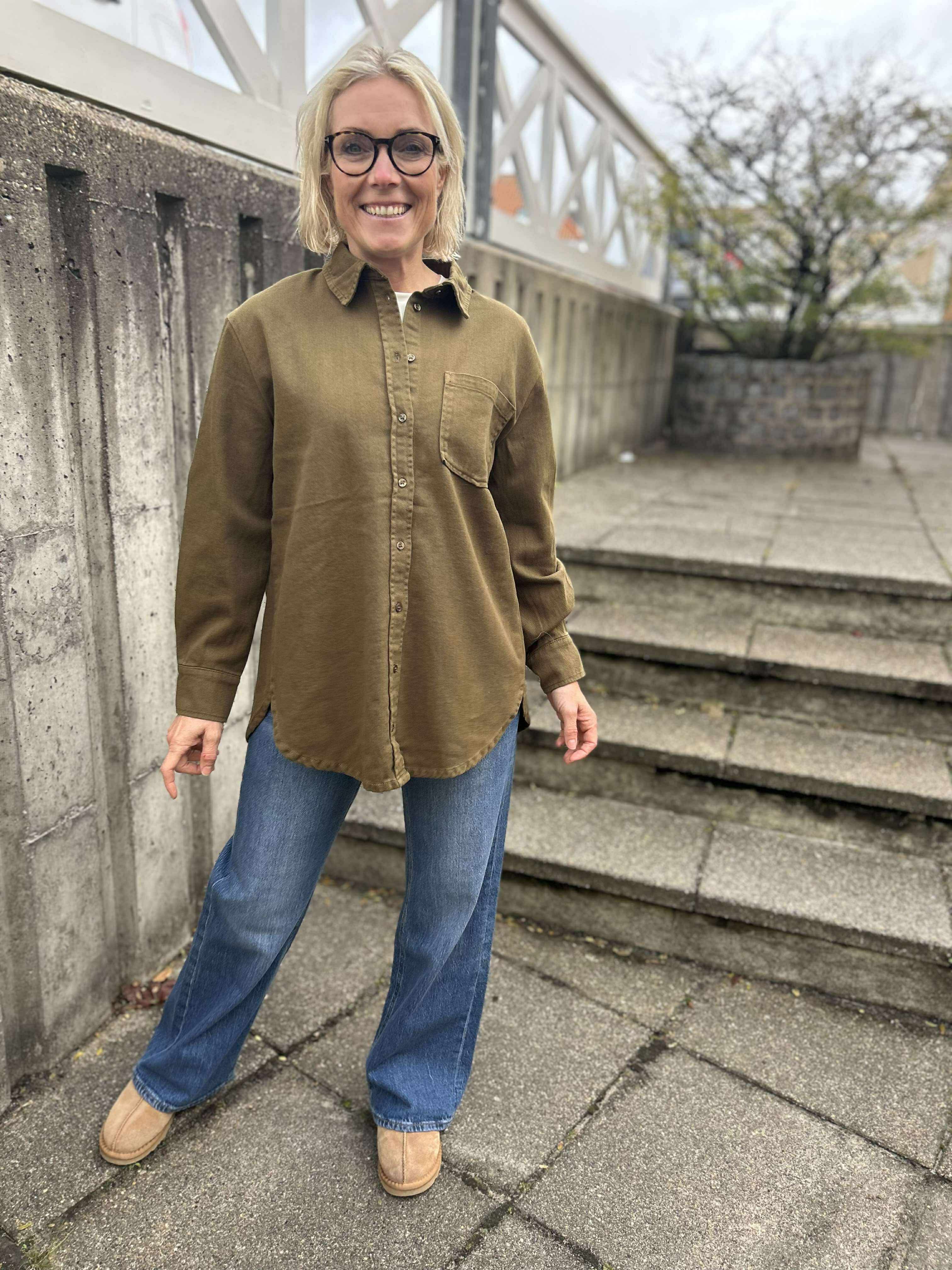 PCMAISIE Denim Shirt - Military Olive